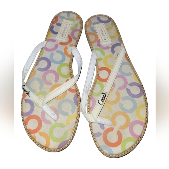Coach Devlynn Women's Thong Flip Flop Multicolor Patterned Sandals Sz 8 - Picture 1 of 7